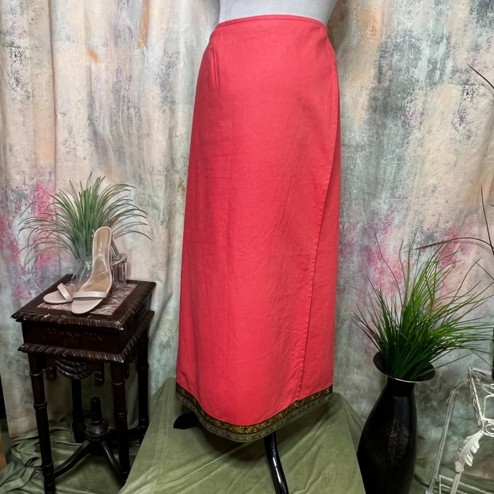 VTG 📌Casual W.E.A.R Maxi Linen Wrap Skirt with Gold Braid